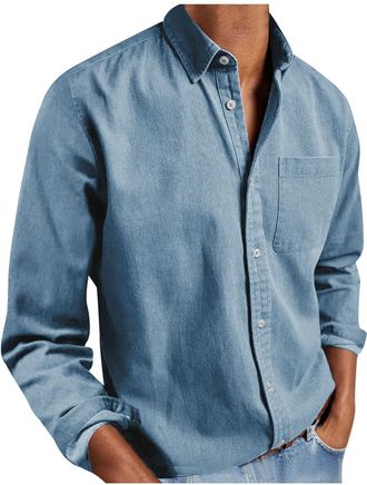 Generic Mens Formal Shirts Button Up Plain Long Sleeve Shirt Tops Regular Fit Business Casual Shirt Collared Blouse Tops Classic Basic Spring Summer Shirt Wor