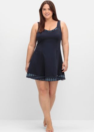 Sheego Tankini-Top SHEEGO, Damen, Gr. 40, Cup B, tiefblau, bedruckt, Elasthan, Polyamid, Bikini-Oberteile Tankini-Top