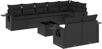 vidaXL Set De Sof&aacute;s De Jard&iacute;n 8 Piezas Y Cojines Rat&aacute;n Sint&eacute;tico Negro Vidaxl