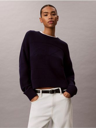 Calvin Klein Jeans Calvin Klein Womens Textured Monogram Relaxed Sweater - Blue - XL