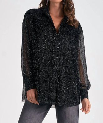 Elan Sparkle Long Sleeve Top In Black