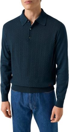 Eton Chevron Structure Long Sleeve Polo in Medium Blue at Nordstrom, Size Large