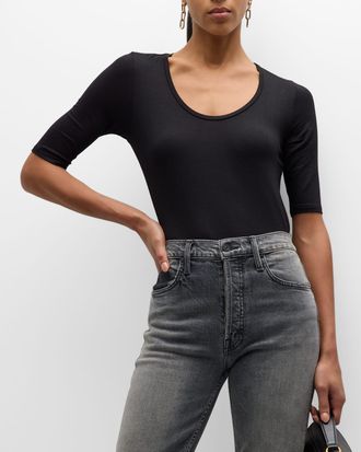 Majestic Filatures Soft Touch Half-Sleeve Scoop-Neck Top