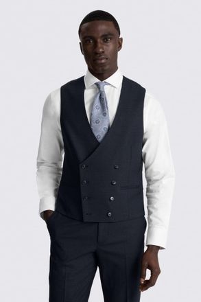 Moss Perfomance Tailored Navy Puppytooth Waistcoat