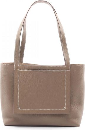 Herm&egrave;s Etoupe Gray Gray Taurillon Clemence Leather Tote Bag (Pre-Owned)