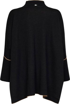 Herno Womens Knit Poncho Sweater Black Virgin Wool