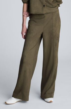 Kenneth Cole High Waist Faux Suede Wide Leg Pants in Olive Green at Nordstrom, Size X-Large