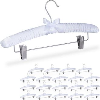 Relaxdays Pack 20 Perchas Forradas Raso, Vintage, Pinzas Ajustables, Gancho Giratorio, 19,5x38x3,5 Cm, Blanco