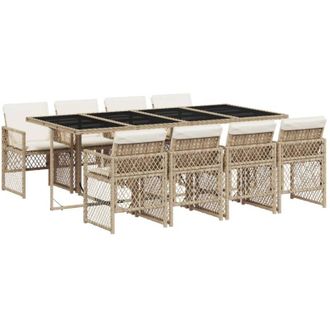 vidaXL Set Comedor De Jard&iacute;n 9 Pzas Con Cojines Rat&aacute;n Sint&eacute;tico Beige Vidaxl