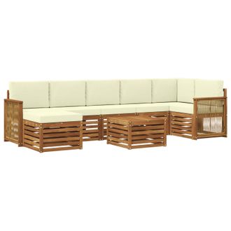 vidaXL Conjunto De Sof&aacute;s De Exterior Con Coj&iacute;n 7 Pcs Natural Y Crema Vidaxl