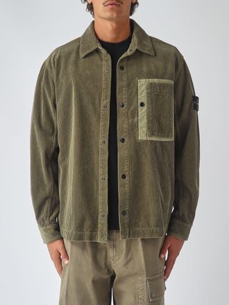 Stone Island Giacca a camicia in velluto con logo Compass