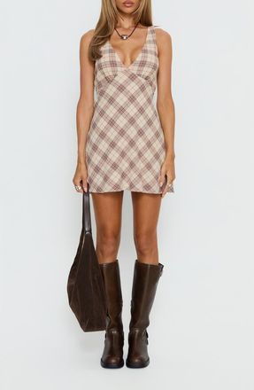 Princess Polly Nellie Plaid Sleeveless Cotton Minidress in Beige Plaid at Nordstrom, Size 10