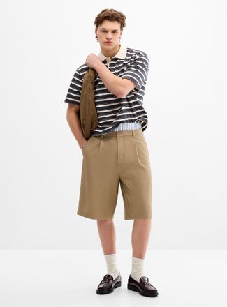 Djab Mens Pleated soft twill Bermuda Shorts Loose fit