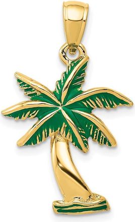 Diamond2Deal 14k Yellow Gold Enameled Palm Tree Pendant