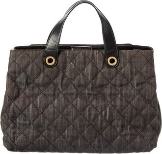 Chanel Black Denim Calfskin Leather Denim Quilted Tote (Authentic Pre-Loved)