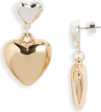 Nordstrom Puffy Heart Drop Earrings in Silver- Gold at Nordstrom
