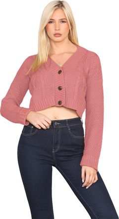 Janisramone Womens Cable Knitted Cardigan, 3 Buttons Cropped Jumper Casual, Long Sleeve Top, Chunky Winter Cardigans for Women UK, Short Warm Sweater - Ladies Par