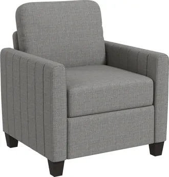 HOMCOM Modern Grey Accent Chair With Spring Cushion - Back Pillow - Light Grey | TJ Hughes