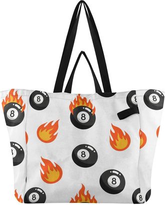 Generic Balls White pattern Reusable Canvas Tote Bag, Heavy Duty Grocery Shopping Bag with Double Handles Large Capacity Hard Bottom Work Groceries Travel