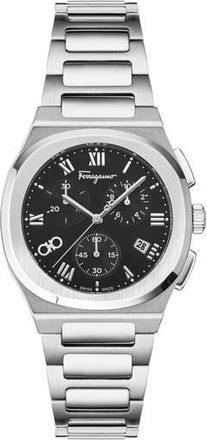Ferragamo Elliptical Bracelet Strap Chronograph Watch, 38mm in Black/Stainless Steel at Nordstrom Rack