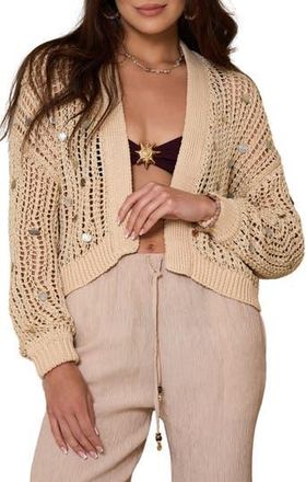 Saachi Faux Pearl Embellished Cardigan in Beige at Nordstrom Rack