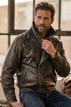 Infinity Leather Heren Bruine Cow Leather Biker Blouson Jas - Bomber