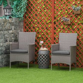 OUTSUNNY 2PC Outdoor Rattan Armchair Wicker Dining Chair Set for Garden in Grey | Size: 2 Pack