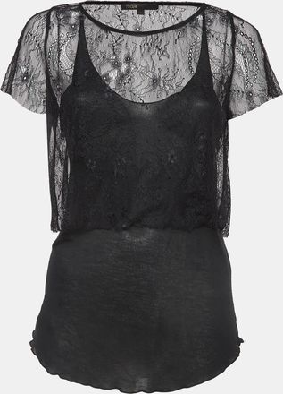 Maje Black Patterned Lace And Knit Layered Top