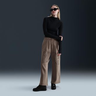 Nike Womens Nike Sportswear Mid-Rise Oversized Open-Hem French Terry Pants in Brown | HQ5883-233
