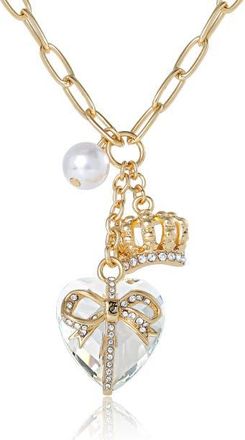 Juicy Couture Heart, Crown, Pearl Charm Cluster Necklace, Gold-Tone in Gold Tone at Nordstrom, Size 18