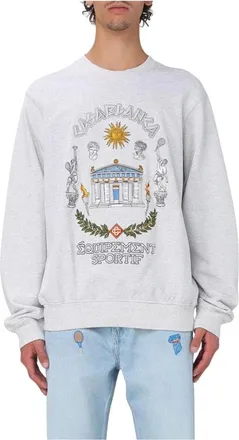 Casablanca Hoodies & sweatvesten, Heren, Grijs, L, Grijze Logo Sweatshirt met Geribbelde Boorden