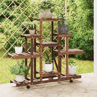 vidaXL Soporte De Flores Con Ruedas Madera Maciza Abeto 110x25x101 Cm Vidaxl