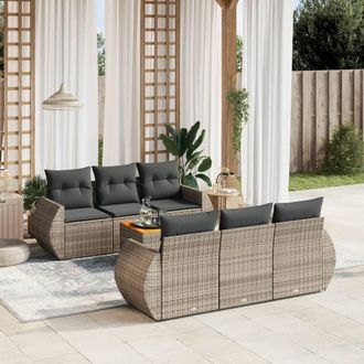 vidaXL Vidaxl - Set De Sof&aacute;s De Jard&iacute;n 7 Piezas Con Cojines Rat&aacute;n Pe Gris