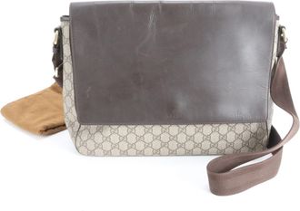 Gucci Black Brown Leather Coated Canvas Messenger Bag Shoulder Bag (Pre-Owned)