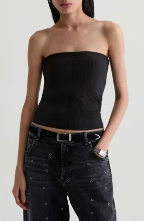 AG - Adriano Goldschmied Lexie Foldover Rib Tube Top in Super Black at Nordstrom, Size X-Large