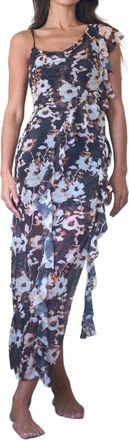 Esth&eacute; Waterfall Frill Asymmetric Dress In Burnt Blossom Print
