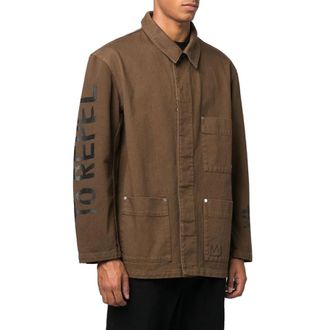 &Eacute;tudes Studio Urban Denim Jack met Grafische Rug - Heren - Spijkerjassen - Bruin - L - Denim - Jassen