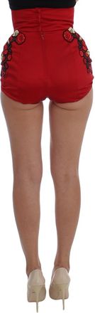 Dolce & Gabbana Red Silk Crystal Roses Womens Shorts