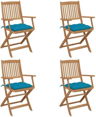 vidaXL Vidaxl - Sillas De Jard&iacute;n Plegables 4 Uds Y Cojines Madera Maciza Acacia