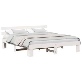 Berkfield Home White Bed Frame with Headboard White 200x200 cm Solid Wood Pine