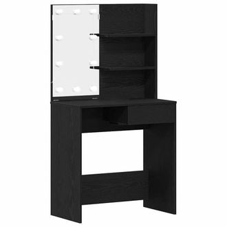 Berkfield Home LED Dressing Table in Black Oak - 74.5x40x141 cm, Made with Engin | Size: 74.5x40x141 cm