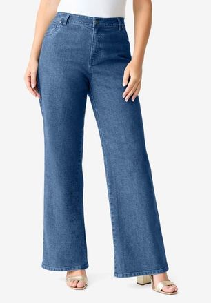 Roaman's Plus Size 24/7 Stretch Wide Leg Jean in Medium Wash at Nordstrom, Size 40