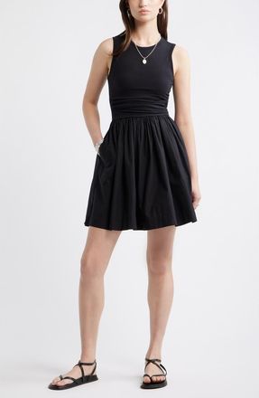 Treasure & Bond Cinched Knit Fit & Flare Dress in Black at Nordstrom, Size Xx-Small