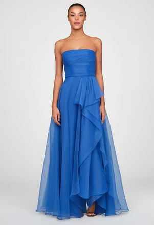 Theia Teresa Strapless Draped Organza Gown in Brilliant Blue at Nordstrom, Size 16
