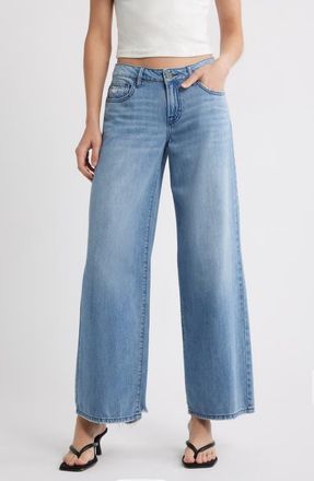 Hidden Jeans Raw Hem Crossover Waist Ankle Wide Leg Jeans in Lt.wash at Nordstrom, Size 26