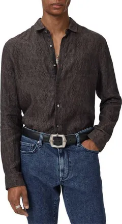 John Varvatos Thompsom Linen Button-Up Shirt in Black at Nordstrom, Size X-Large