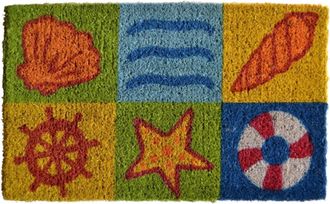 Imports Decor Ocean Theme Coir Doormat, Handwoven Coconut Fiber Door Mat with Seashell Starfish & Nautical Design for Indoor Outdoor Use