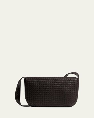 Bottega Veneta Mens Large Intrecciato Leather Flap Messenger Bag