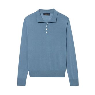 Brooks Brothers Relaxed Diamond Merino Polo - Dames - Ronde hals truien - Blauw - S - Wol - Truien & Vesten