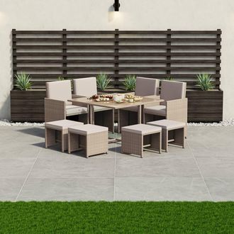 Home Discount 11Pc Garden Vida Cuba 10 Seater Rattan UKFR Fabric Garden Furniture in Natural
